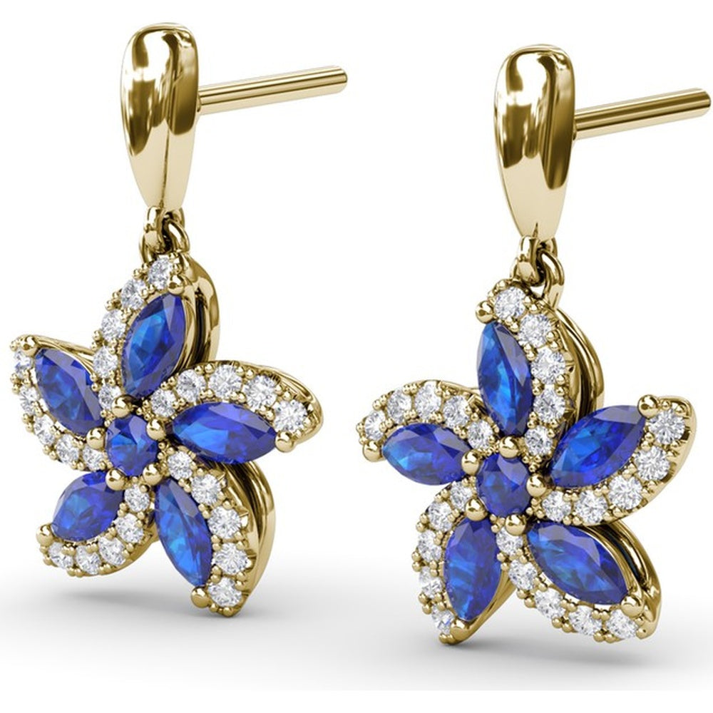 Floral Drop Earrings with Marquise Sapphires and Diamond Halos by Fana - 1.51 Carat Total Gemstone Weight