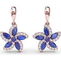 Floral Drop Earrings with Marquise Sapphires and Diamond Halos by Fana - 1.51 Carat Total Gemstone Weight