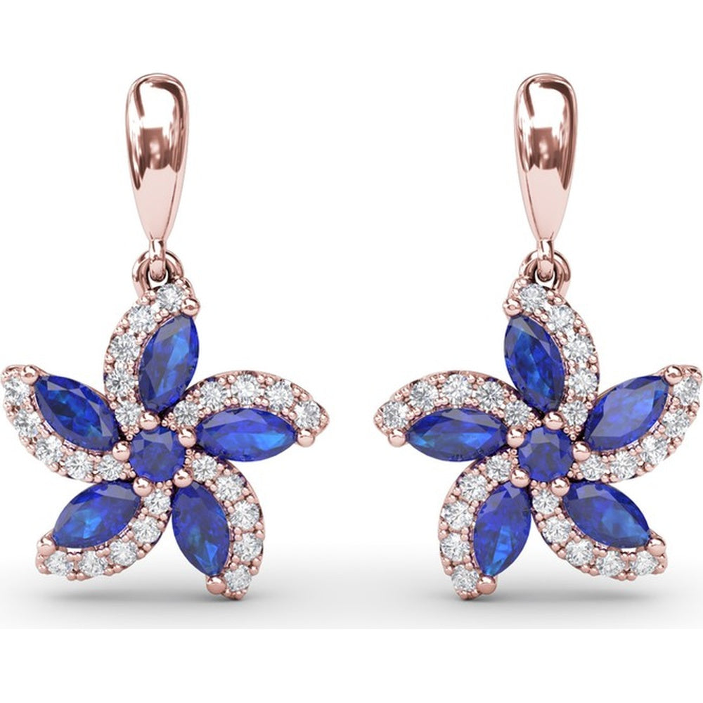 Floral Drop Earrings with Marquise Sapphires and Diamond Halos by Fana - 1.51 Carat Total Gemstone Weight
