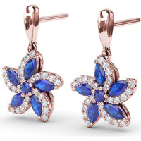 Floral Drop Earrings with Marquise Sapphires and Diamond Halos by Fana - 1.51 Carat Total Gemstone Weight
