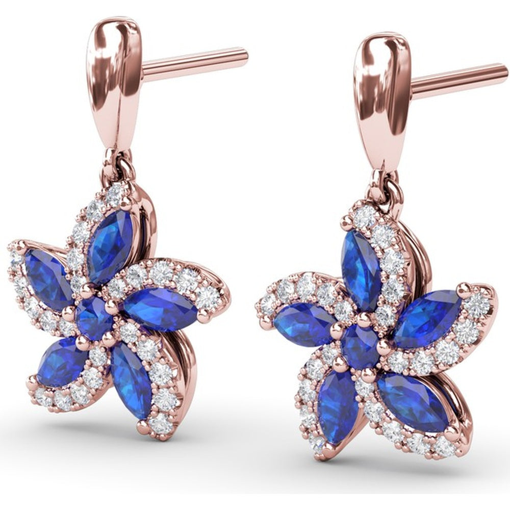 Floral Drop Earrings with Marquise Sapphires and Diamond Halos by Fana - 1.51 Carat Total Gemstone Weight