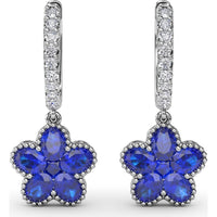 Floral Drop Huggie Earrings with Oval Blue Sapphires and Pavé Diamonds by Fana - 2.88 Carat Total Sapphire Weight