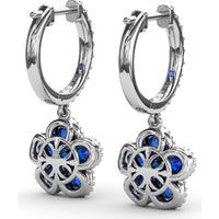 Floral Drop Huggie Earrings with Oval Blue Sapphires and Pavé Diamonds by Fana - 2.88 Carat Total Sapphire Weight