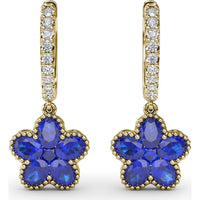 Floral Drop Huggie Earrings with Oval Blue Sapphires and Pavé Diamonds by Fana - 2.88 Carat Total Sapphire Weight