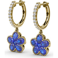Floral Drop Huggie Earrings with Oval Blue Sapphires and Pavé Diamonds by Fana - 2.88 Carat Total Sapphire Weight