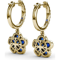 Floral Drop Huggie Earrings with Oval Blue Sapphires and Pavé Diamonds by Fana - 2.88 Carat Total Sapphire Weight