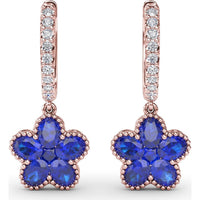 Floral Drop Huggie Earrings with Oval Blue Sapphires and Pavé Diamonds by Fana - 2.88 Carat Total Sapphire Weight