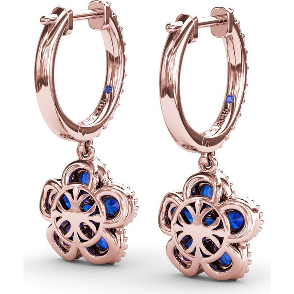 Floral Drop Huggie Earrings with Oval Blue Sapphires and Pavé Diamonds by Fana - 2.88 Carat Total Sapphire Weight