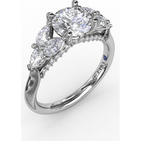 Floral Engagement Ring Setting with Pear-Shaped Diamond Leaves and Tapered Pavé Band - 0.74 Carat Total Side Stone Weight by Fana