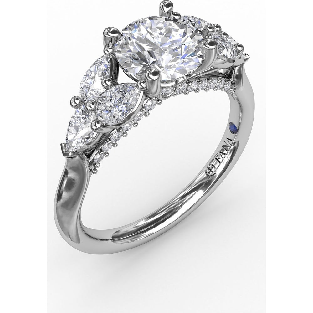 Floral Engagement Ring Setting with Pear-Shaped Diamond Leaves and Tapered Pavé Band - 0.74 Carat Total Side Stone Weight by Fana