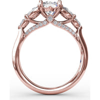 Floral Engagement Ring Setting with Pear-Shaped Diamond Leaves and Tapered Pavé Band - 0.74 Carat Total Side Stone Weight by Fana