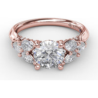 Floral Engagement Ring Setting with Pear-Shaped Diamond Leaves and Tapered Pavé Band - 0.74 Carat Total Side Stone Weight by Fana
