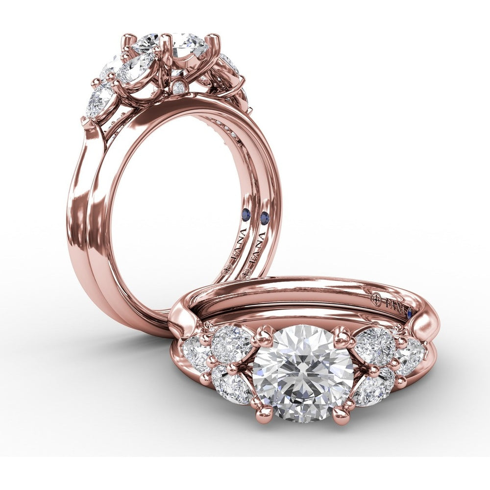 Floral Engagement Ring Setting with Pear-Shaped Diamond Leaves and Tapered Pavé Band - 0.74 Carat Total Side Stone Weight by Fana