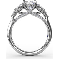 Floral Engagement Ring Setting with Pear-Shaped Diamond Leaves and Tapered Pavé Band - 0.74 Carat Total Side Stone Weight by Fana