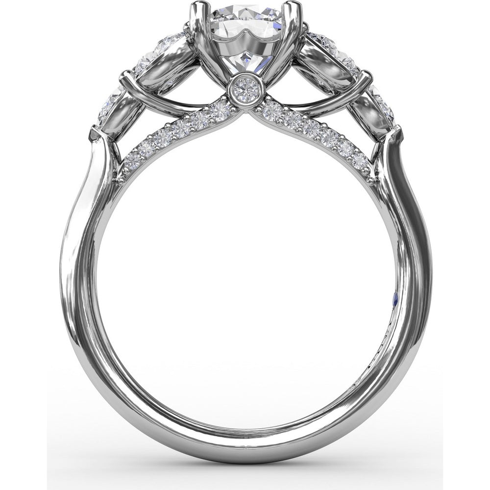 Floral Engagement Ring Setting with Pear-Shaped Diamond Leaves and Tapered Pavé Band - 0.74 Carat Total Side Stone Weight by Fana