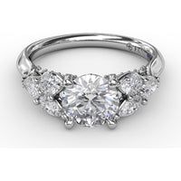 Floral Engagement Ring Setting with Pear-Shaped Diamond Leaves and Tapered Pavé Band - 0.74 Carat Total Side Stone Weight by Fana