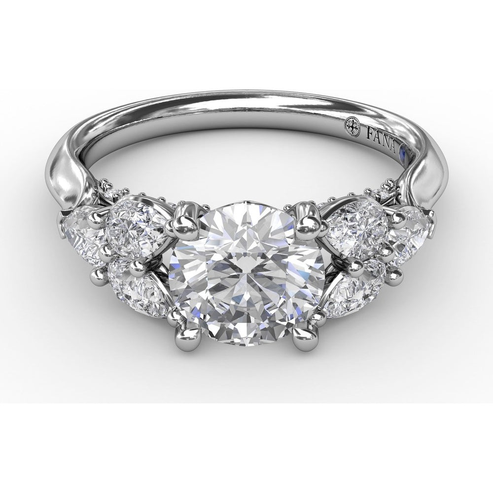 Floral Engagement Ring Setting with Pear-Shaped Diamond Leaves and Tapered Pavé Band - 0.74 Carat Total Side Stone Weight by Fana