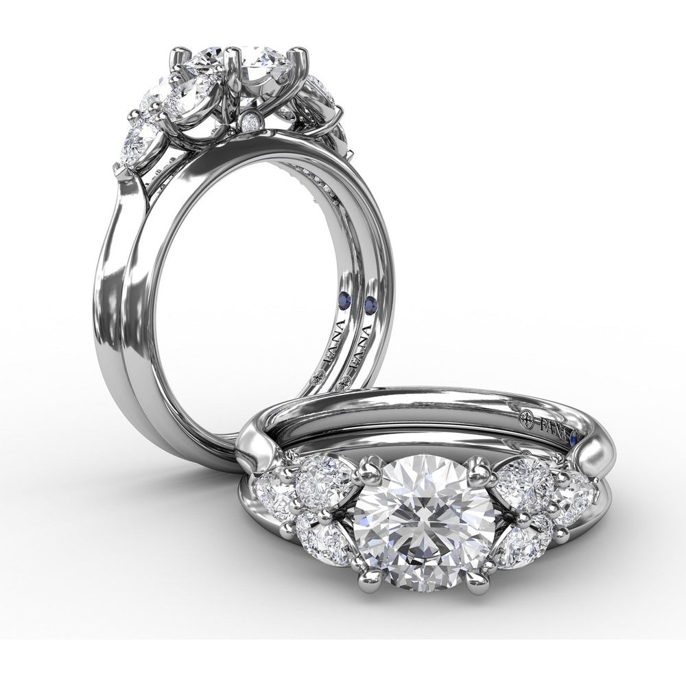 Floral Engagement Ring Setting with Pear-Shaped Diamond Leaves and Tapered Pavé Band - 0.74 Carat Total Side Stone Weight by Fana