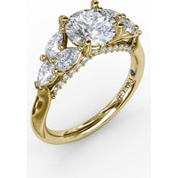 Floral Engagement Ring Setting with Pear-Shaped Diamond Leaves and Tapered Pavé Band - 0.74 Carat Total Side Stone Weight by Fana