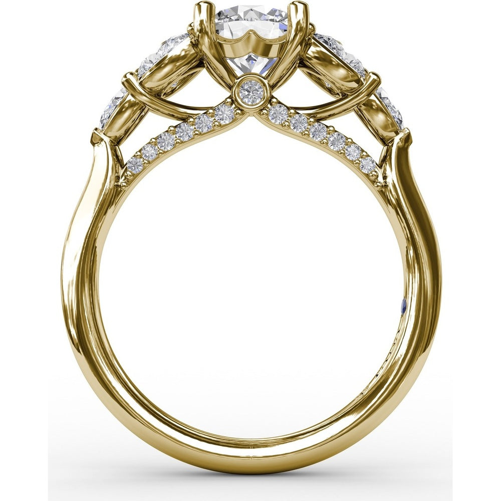 Floral Engagement Ring Setting with Pear-Shaped Diamond Leaves and Tapered Pavé Band - 0.74 Carat Total Side Stone Weight by Fana