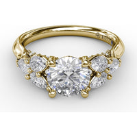 Floral Engagement Ring Setting with Pear-Shaped Diamond Leaves and Tapered Pavé Band - 0.74 Carat Total Side Stone Weight by Fana