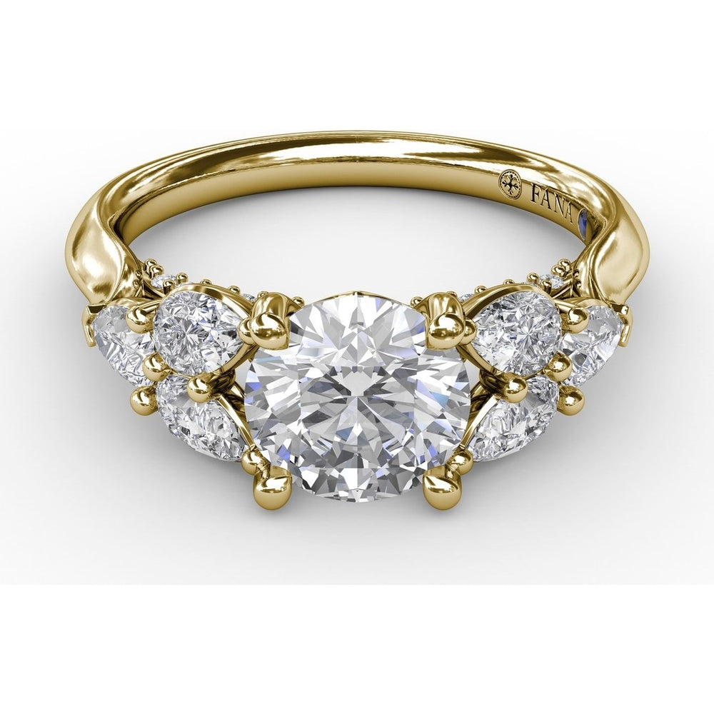 Floral Engagement Ring Setting with Pear-Shaped Diamond Leaves and Tapered Pavé Band - 0.74 Carat Total Side Stone Weight by Fana