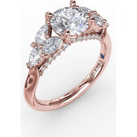 Floral Engagement Ring Setting with Pear-Shaped Diamond Leaves and Tapered Pavé Band - 0.74 Carat Total Side Stone Weight by Fana