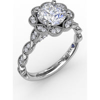 Floral Halo Engagement Ring Setting with Milgrain and Pavé Petals by Fana - 0.18 Carat Total Diamond Weight