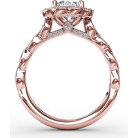 Floral Halo Engagement Ring Setting with Milgrain and Pavé Petals by Fana - 0.18 Carat Total Diamond Weight
