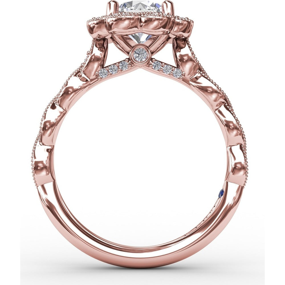 Floral Halo Engagement Ring Setting with Milgrain and Pavé Petals by Fana - 0.18 Carat Total Diamond Weight