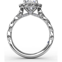 Floral Halo Engagement Ring Setting with Milgrain and Pavé Petals by Fana - 0.18 Carat Total Diamond Weight