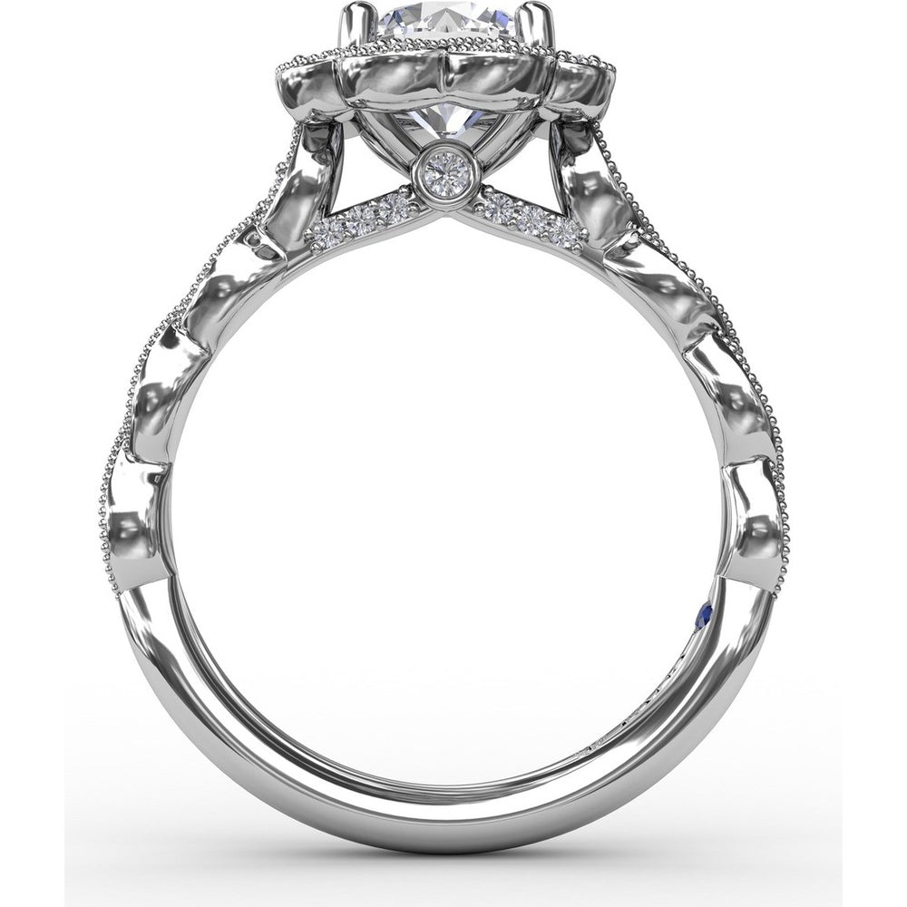 Floral Halo Engagement Ring Setting with Milgrain and Pavé Petals by Fana - 0.18 Carat Total Diamond Weight