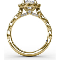 Floral Halo Engagement Ring Setting with Milgrain and Pavé Petals by Fana - 0.18 Carat Total Diamond Weight