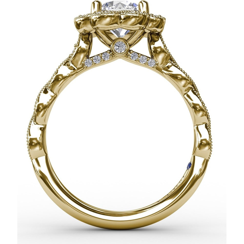 Floral Halo Engagement Ring Setting with Milgrain and Pavé Petals by Fana - 0.18 Carat Total Diamond Weight