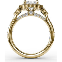 Floral Halo Engagement Ring Setting with Milgrain Detail and Split Shank Pavé Diamond Band by Fana - 0.70 Carat Total Diamond Weight