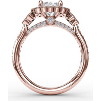 Floral Halo Engagement Ring Setting with Milgrain Detail and Split Shank Pavé Diamond Band by Fana - 0.70 Carat Total Diamond Weight