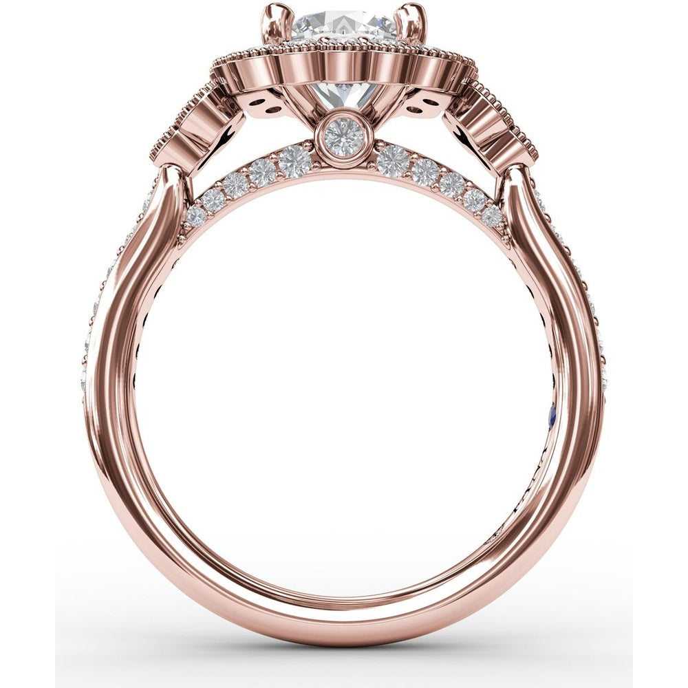 Floral Halo Engagement Ring Setting with Milgrain Detail and Split Shank Pavé Diamond Band by Fana - 0.70 Carat Total Diamond Weight