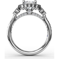 Floral Halo Engagement Ring Setting with Milgrain Detail and Split Shank Pavé Diamond Band by Fana - 0.70 Carat Total Diamond Weight