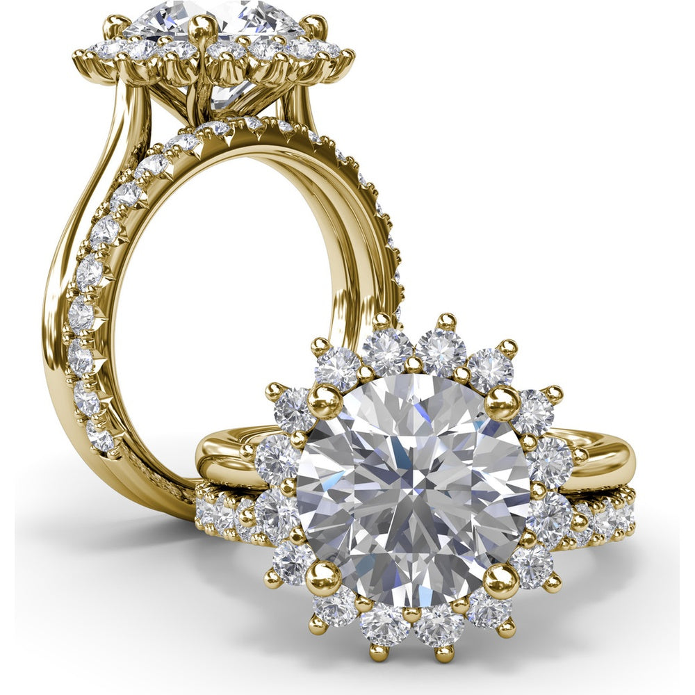 Floral Halo Engagement Ring Setting with Round Diamond Accents by Fana - 0.56 Carat Total Diamond Weight