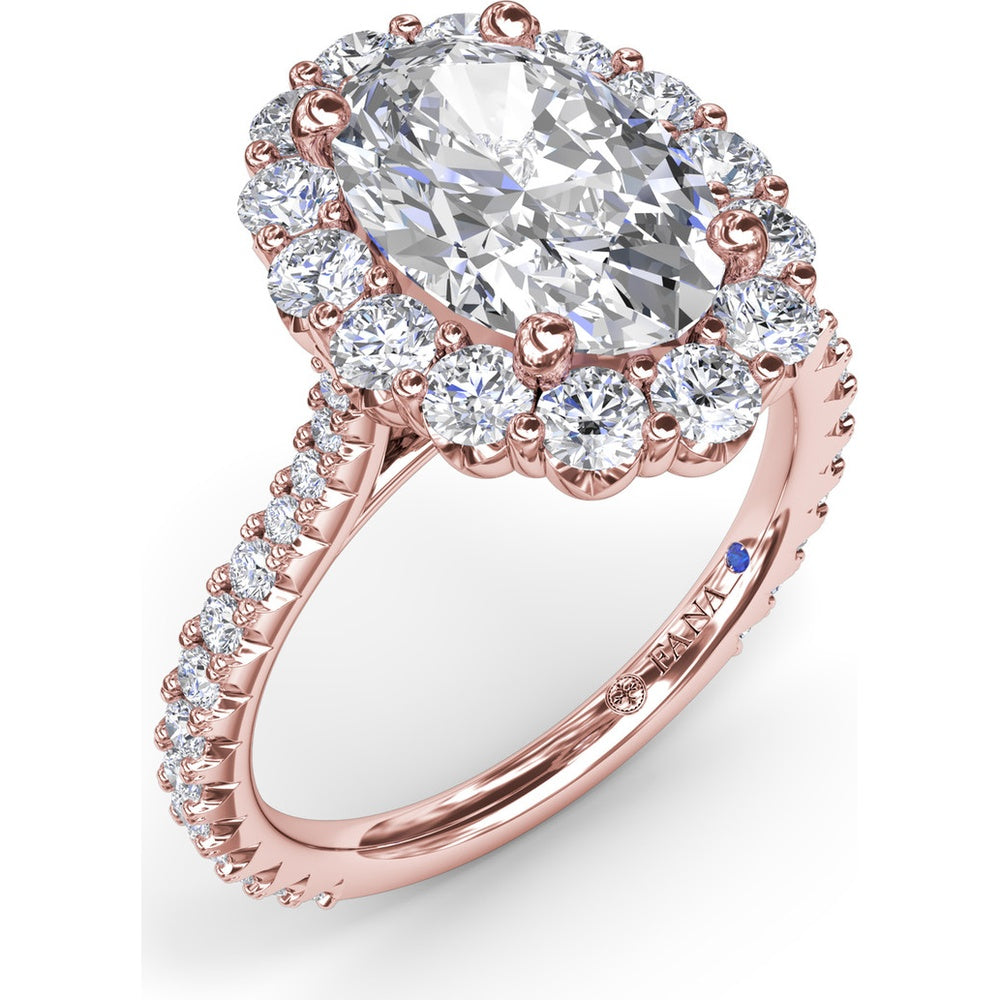 Floral Halo Engagement Ring Setting with Shared-Prong Oval Center and Pavé Diamond Band by Fana - 1.07 Carat Total Diamond Weight