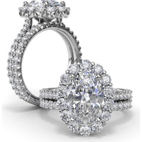 Floral Halo Engagement Ring Setting with Shared-Prong Oval Center and Pavé Diamond Band by Fana - 1.07 Carat Total Diamond Weight