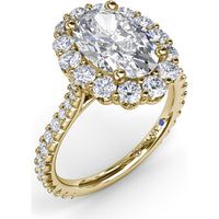 Floral Halo Engagement Ring Setting with Shared-Prong Oval Center and Pavé Diamond Band by Fana - 1.07 Carat Total Diamond Weight