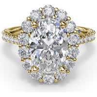 Floral Halo Engagement Ring Setting with Shared-Prong Oval Center and Pavé Diamond Band by Fana - 1.07 Carat Total Diamond Weight