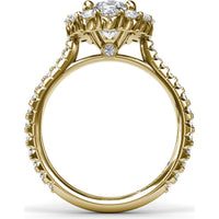 Floral Halo Engagement Ring Setting with Shared-Prong Oval Center and Pavé Diamond Band by Fana - 1.07 Carat Total Diamond Weight
