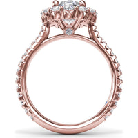 Floral Halo Engagement Ring Setting with Shared-Prong Oval Center and Pavé Diamond Band by Fana - 1.07 Carat Total Diamond Weight
