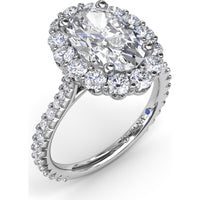 Floral Halo Engagement Ring Setting with Shared-Prong Oval Center and Pavé Diamond Band by Fana - 1.07 Carat Total Diamond Weight