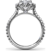 Floral Halo Engagement Ring Setting with Shared-Prong Oval Center and Pavé Diamond Band by Fana - 1.07 Carat Total Diamond Weight
