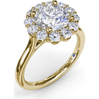 Floral Halo Engagement Ring Setting with Shared-Prong Round Diamonds by Fana - 0.62 Carat Total Diamond Weight
