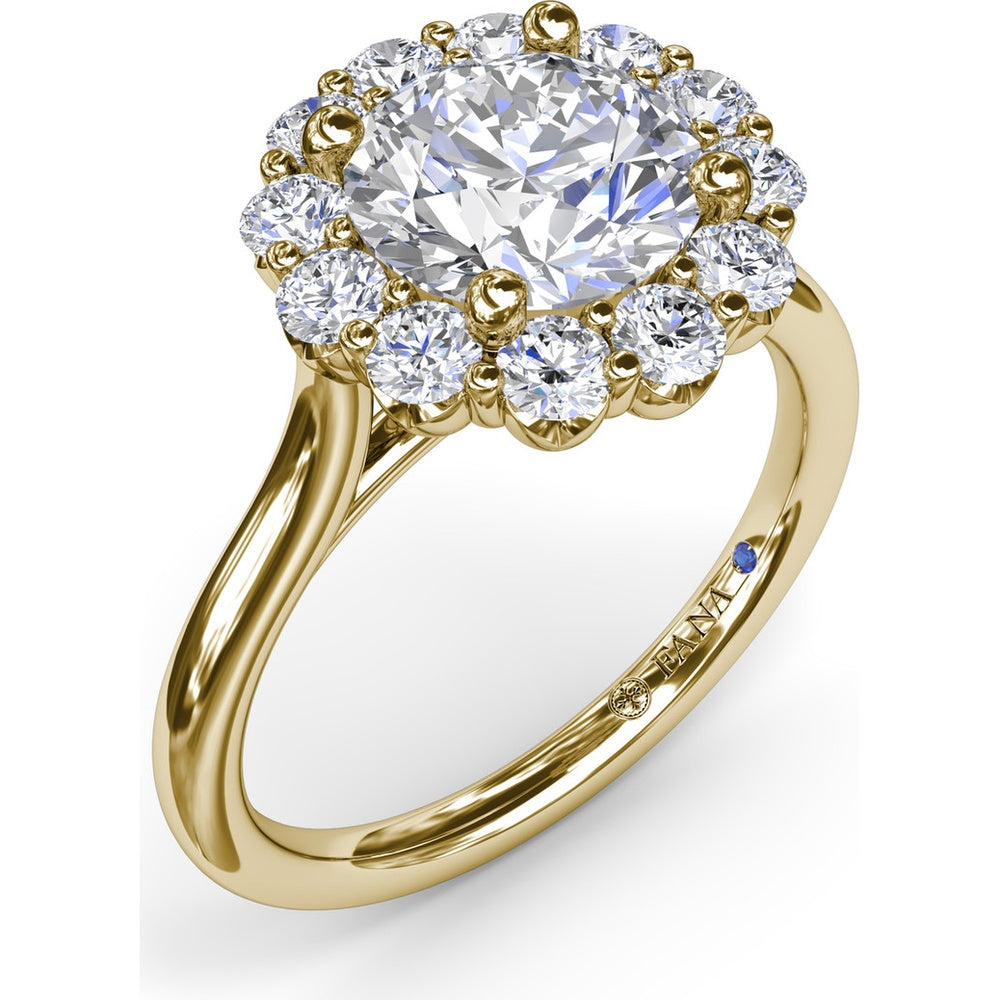 Floral Halo Engagement Ring Setting with Shared-Prong Round Diamonds by Fana - 0.62 Carat Total Diamond Weight