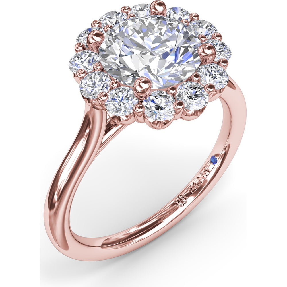 Floral Halo Engagement Ring Setting with Shared-Prong Round Diamonds by Fana - 0.62 Carat Total Diamond Weight